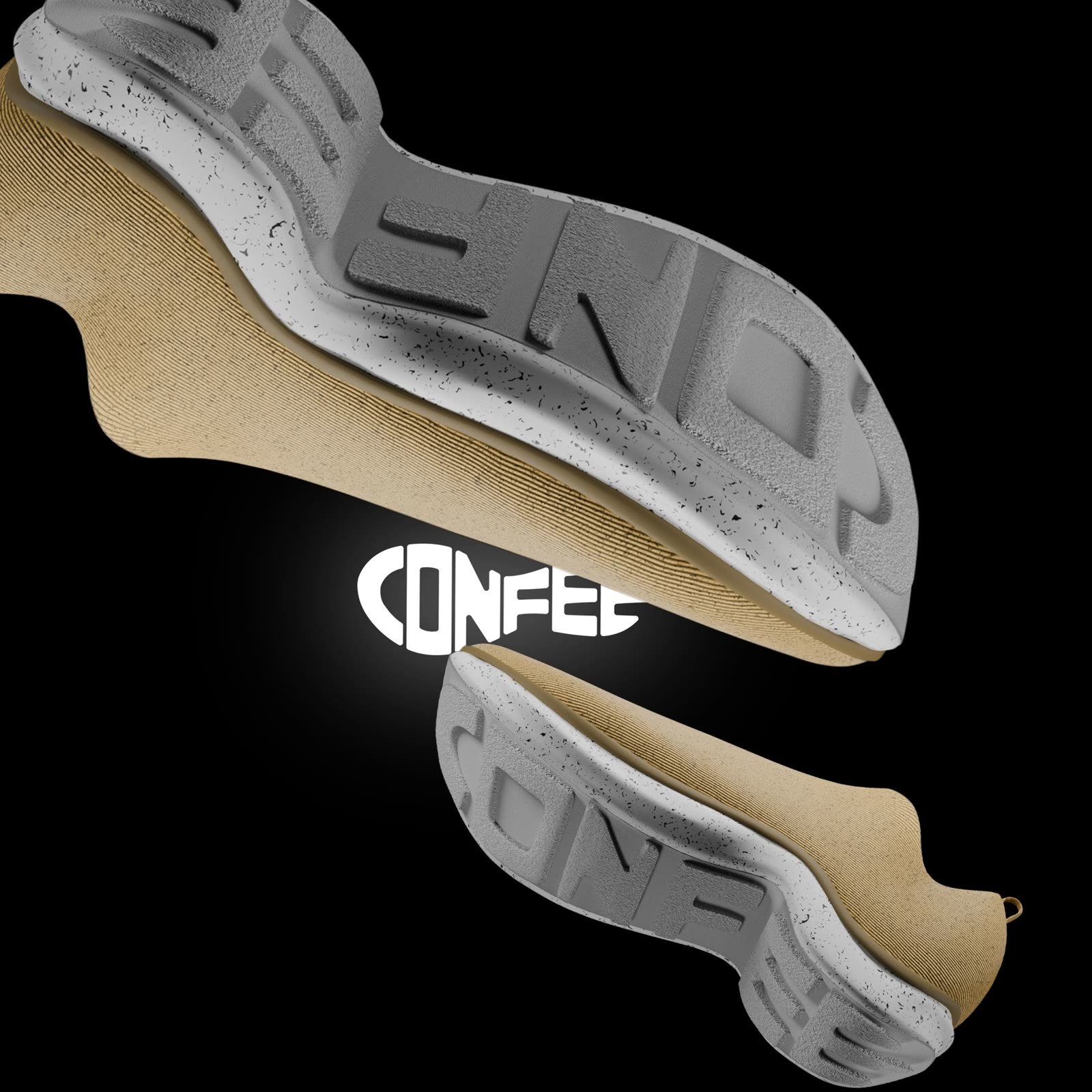 3D model render: Confee sneaker soles with the embossed logo