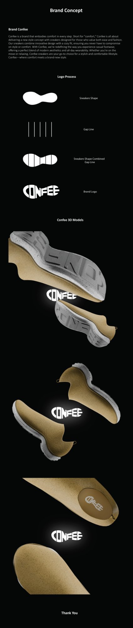 Confee sneaker brand concept: brand story, logo process and 3D sneaker models