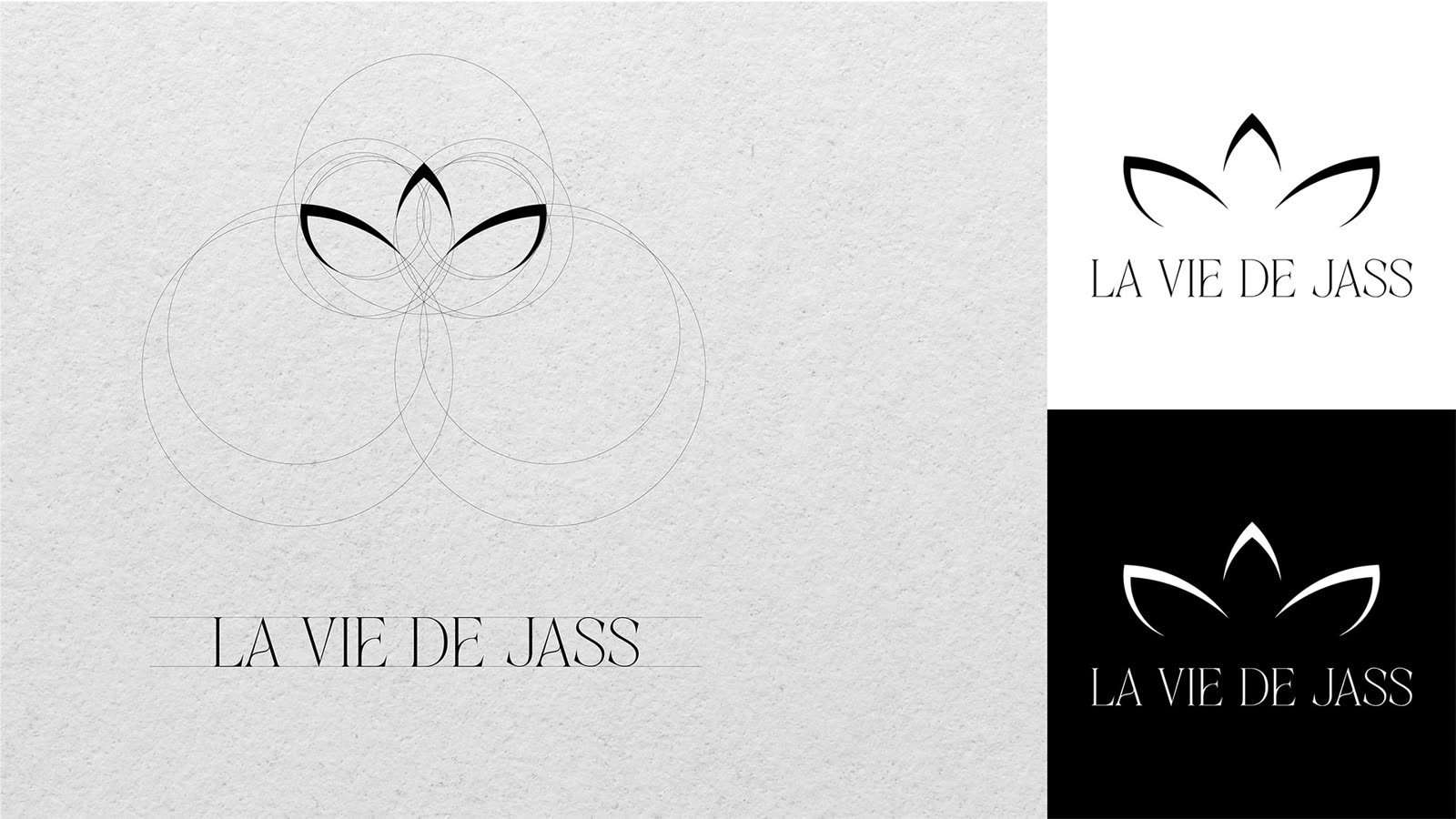 La Vie de Jass logo: construction grid with light and dark versions